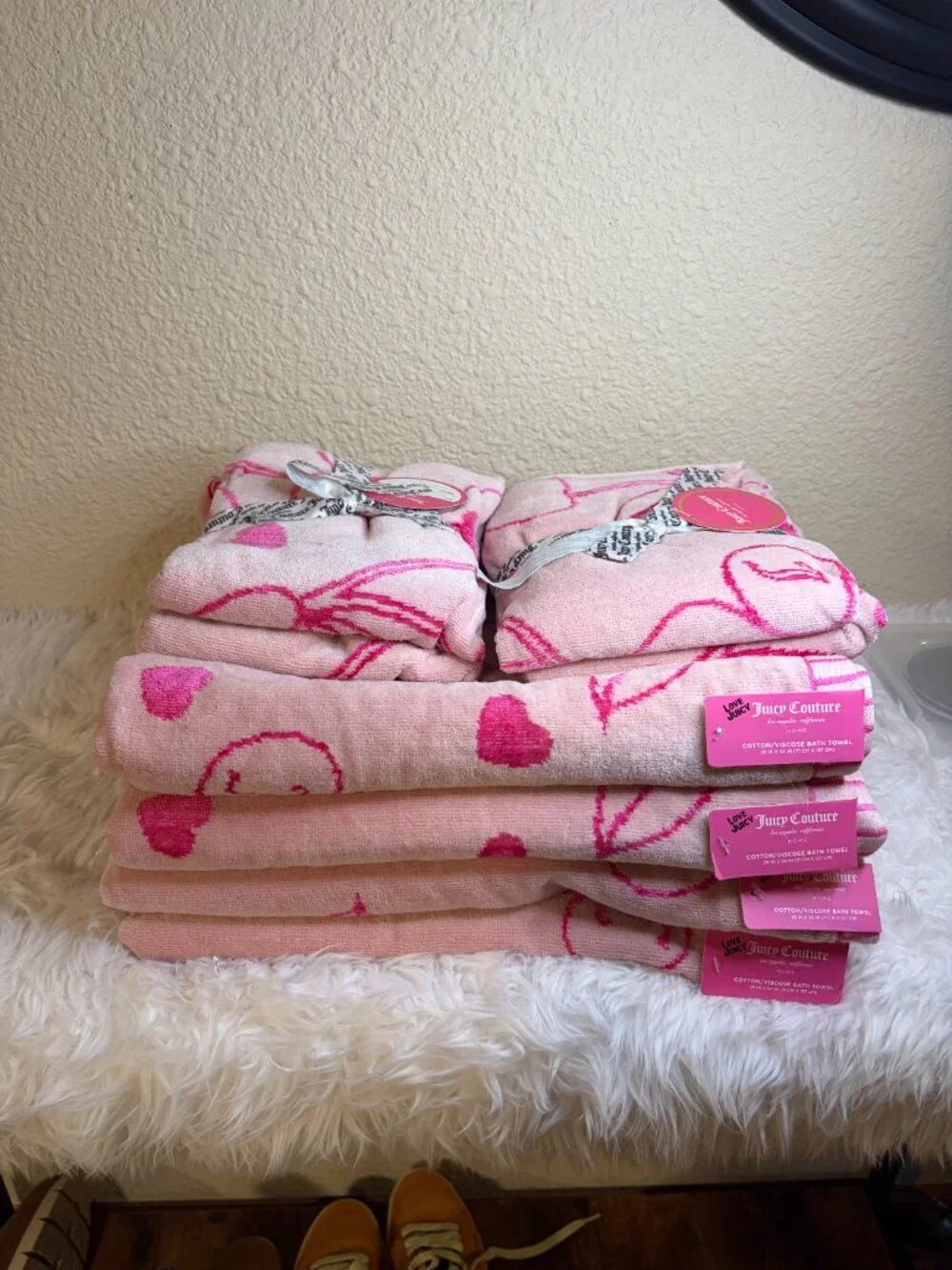 Juicy Couture Pink Cherry Bath Towel Hand Towel Set 8 Pc Home Love Juicy NWT